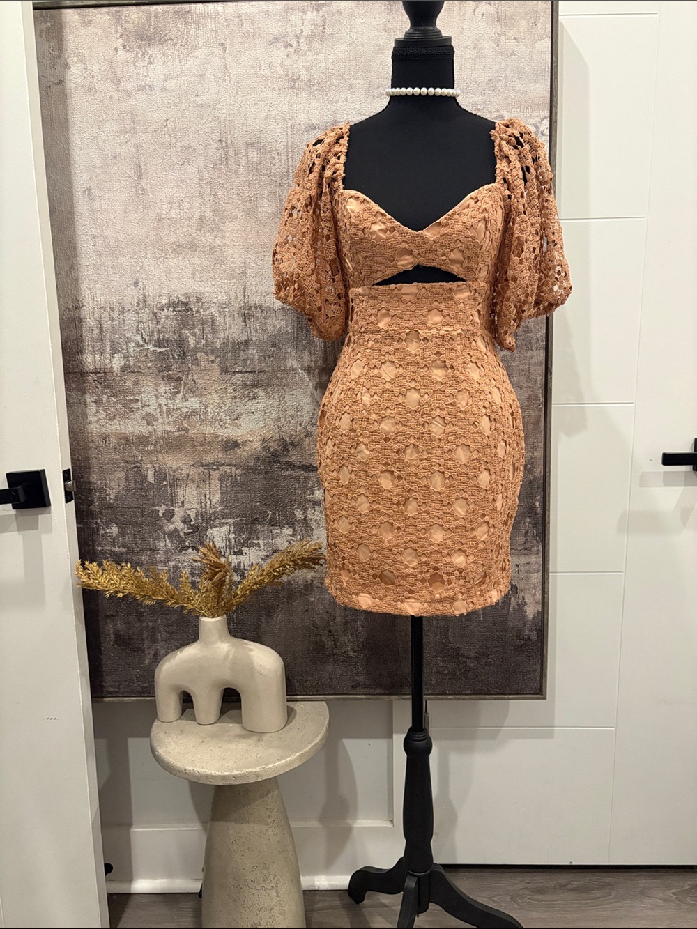 Cutout Lace Mini Dress in Peach